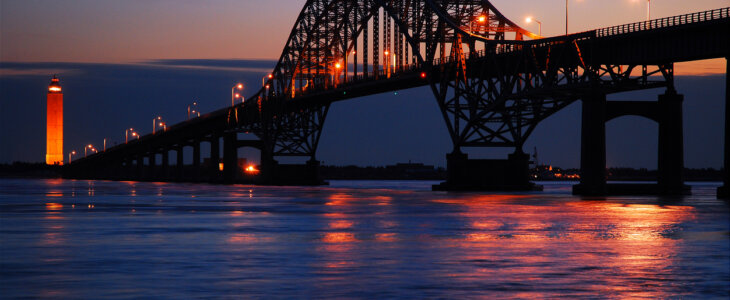 The Robert Moses Causeway extends over the Great South Bay, leading to Robert Moses beach State Park